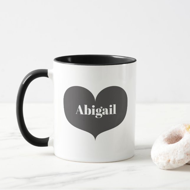 Big Grey Heart Personalised Mug (With Donut)