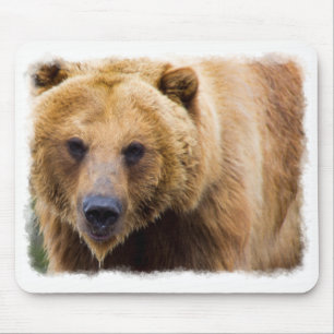 Big Grizzly Bear White Border Mouse Pad