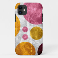 Big Grunge Retro Polka Dots | Pink Yellow Brown