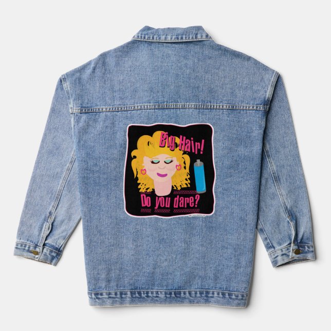 Big Hair Dare Funny Eighties Flashback Toon Denim Jacket (Back)
