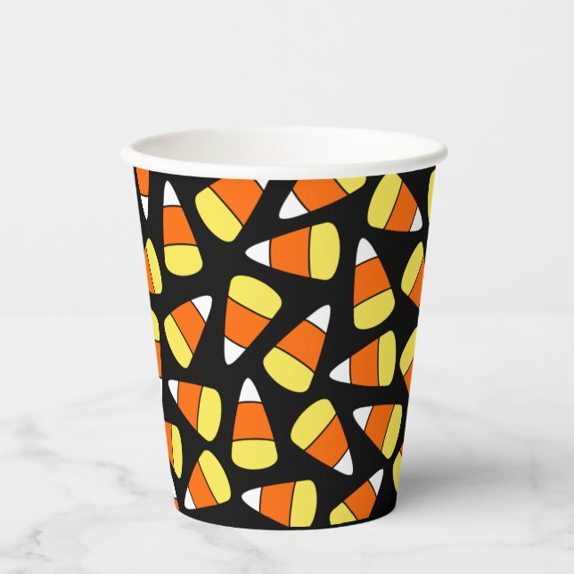 Big Halloween Candy Corn on Black Paper Cups (Front)