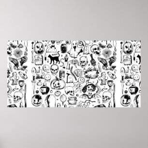 Big halloween doodles collection. Hand drawn vinta Poster