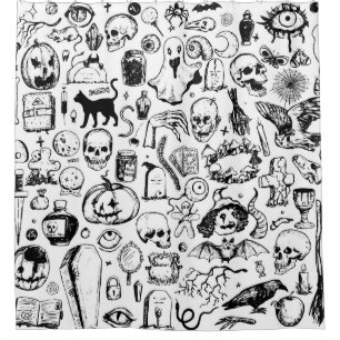 Big halloween doodles collection. Hand drawn vinta Shower Curtain