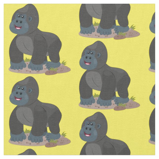 Big happy gorilla cartoon illustration fabric (Close Up)