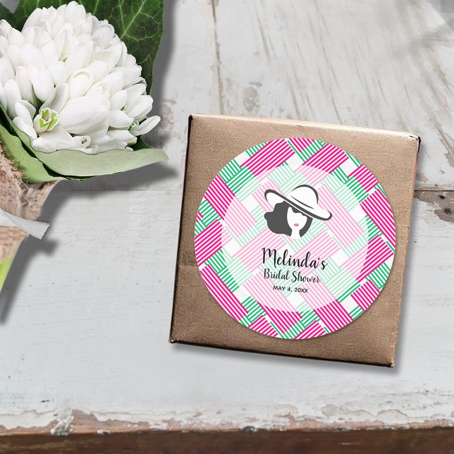 Big Hat Derby Bridal Shower Classic Round Sticker (Big hat Derby bridal shower 3" stickers (1-1/2" available, too))