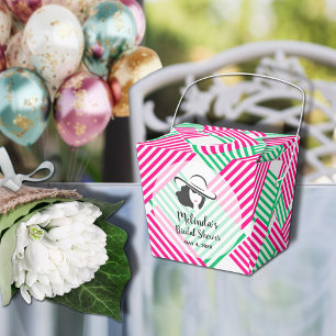 Big Hat Derby Lady Hot Pink Green Stripes 2" Favour Box