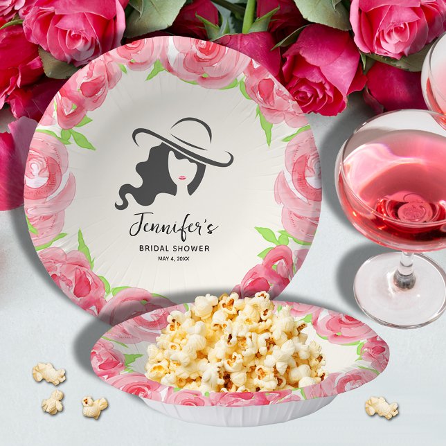 Big Hat Lady Roses Derby Bridal Shower Paper Plate (Creator Uploaded)