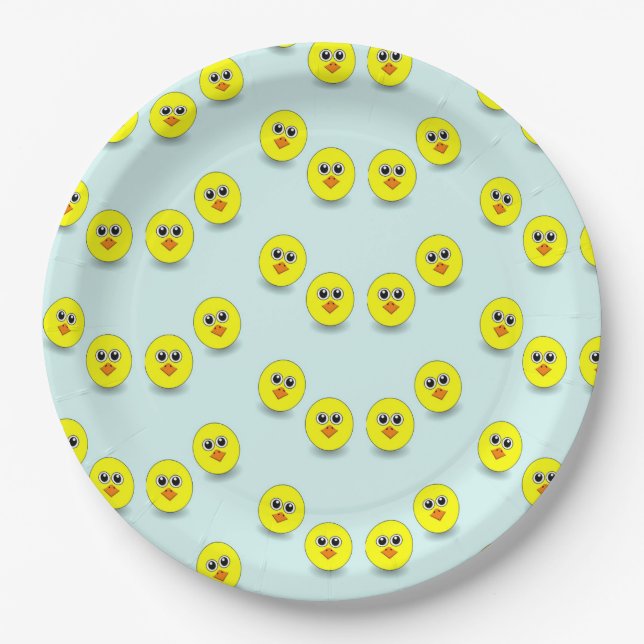 Big head chick on blue paper plate (Front)