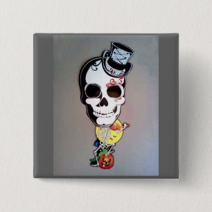 Big Head Skeleton 15 Cm Square Badge
