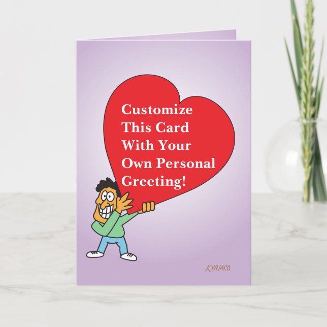 Big Heart Custom Greeting Card With Cartoon Guy 3 (Front)