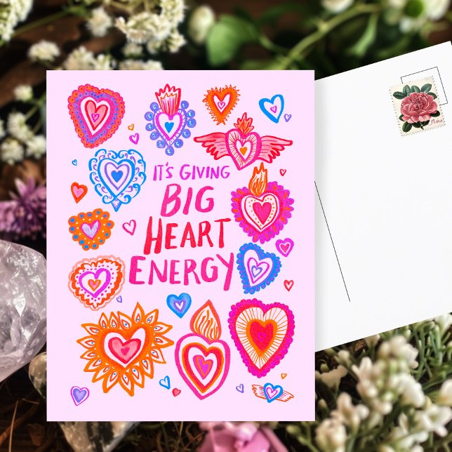 BIG HEART ENERGY Valentine Love Colourful Whimsica Postcard (BIG HEART ENERGY Valentine Love Colorful Whimsical Postcard
)