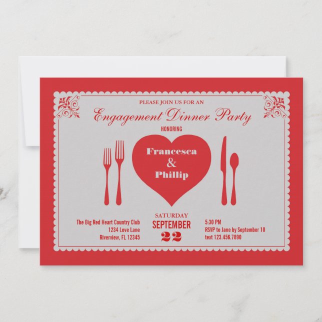 Big Heart Engagement Dinner Party Invitation (Front)