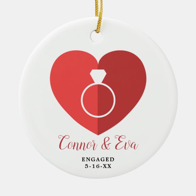 Big Heart Personalised Newly Engaged Engagement Ceramic Tree Decoration (Front)