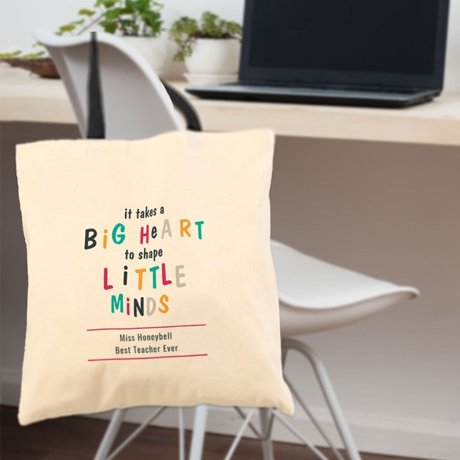 Big Heart Teacher Quote Cute Colourful Typography Tote Bag (Creator Uploaded)