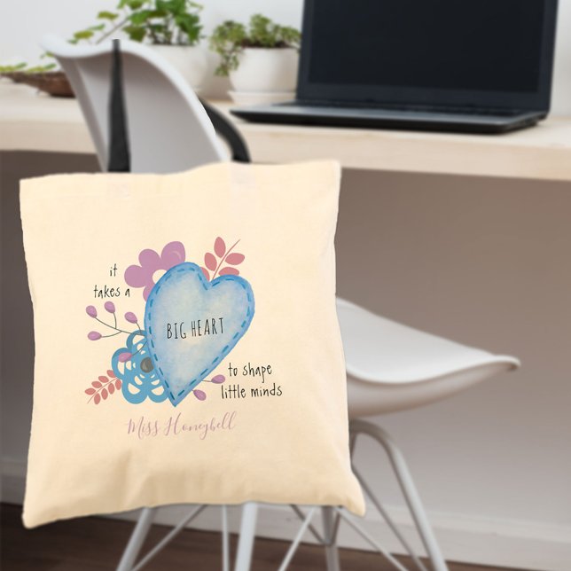 Big Heart Teacher Quote Cute Doodle Personalised Tote Bag (Creator Uploaded)