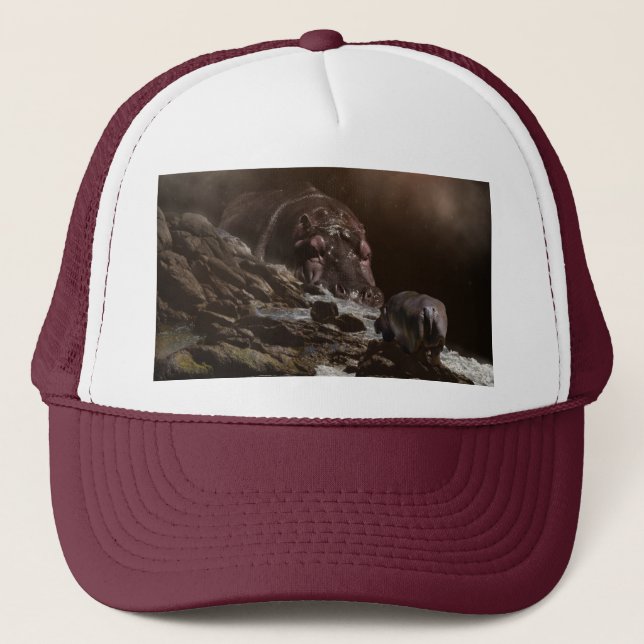 **"Big Heart, Tiny Love: A Giant Hippo’s Affection Trucker Hat (Front)