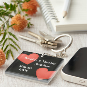 Big Hearts Couples Names/Wedding Date Key Ring