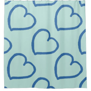 Big hearts design denim blue on light blue shower curtain