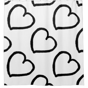 Big hearts pattern black on white shower curtain