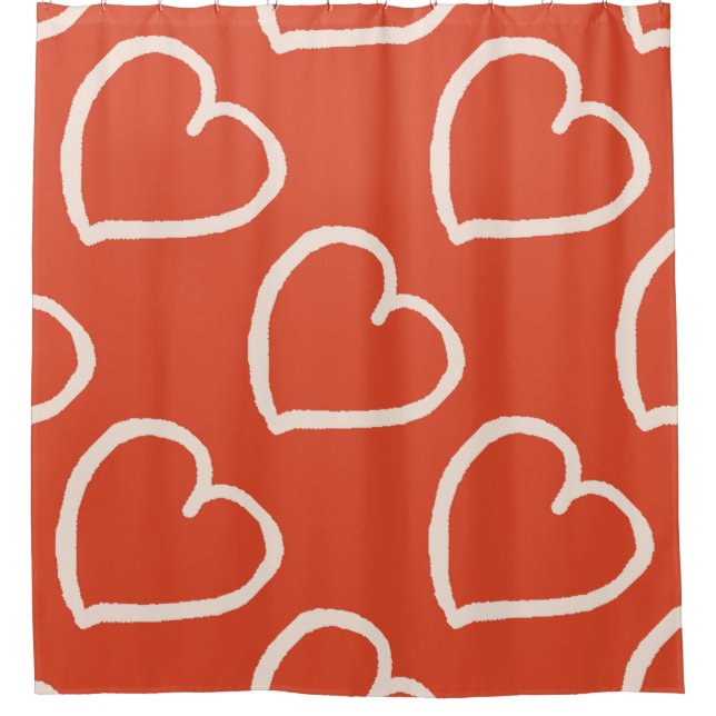 Big hearts pattern pink on red shower curtain (Front)