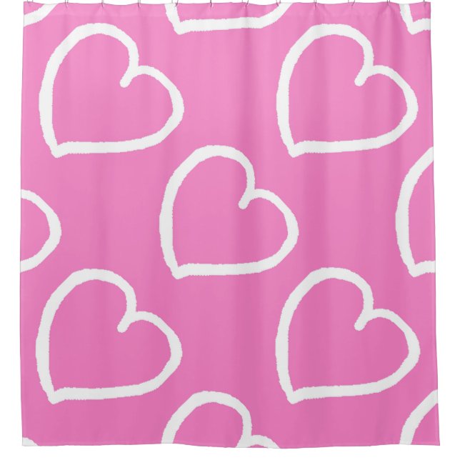 Big hearts pattern white on pink shower curtain (Front)