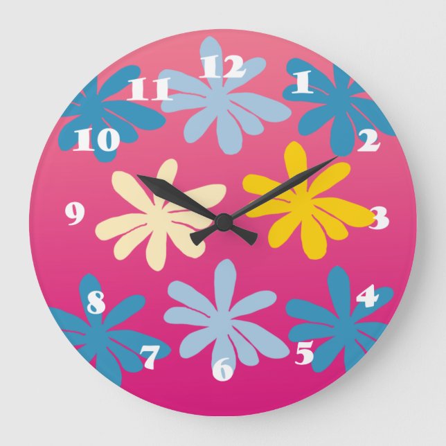 Big  Hippie Flowers Large Clock (Front)