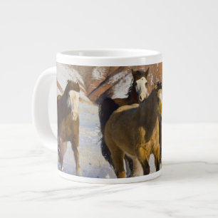 Big Horn Mountains, Horses running in the snow Large Coffee Mug