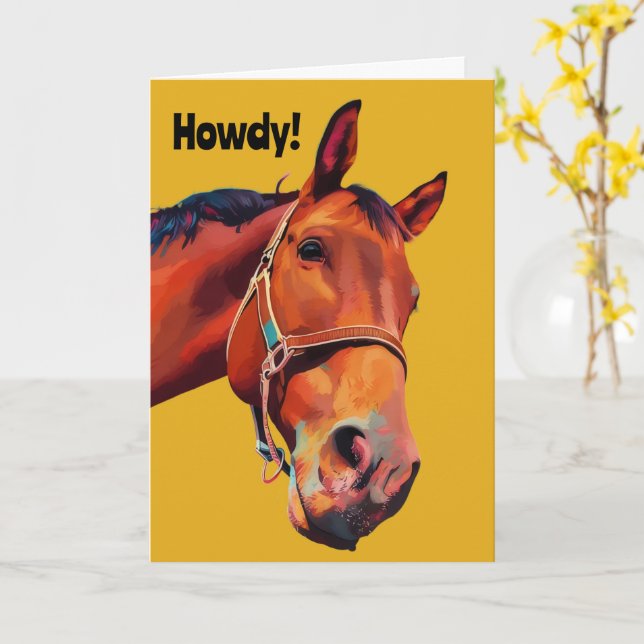 Big Horse Looking for Birthday Greetings Card (Yellow Flower)