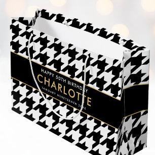 Big Houndstooth Birthday Any Age 50th White Large Gift Bag