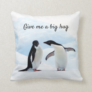Big hug Penguin on ice photo with text Cushion