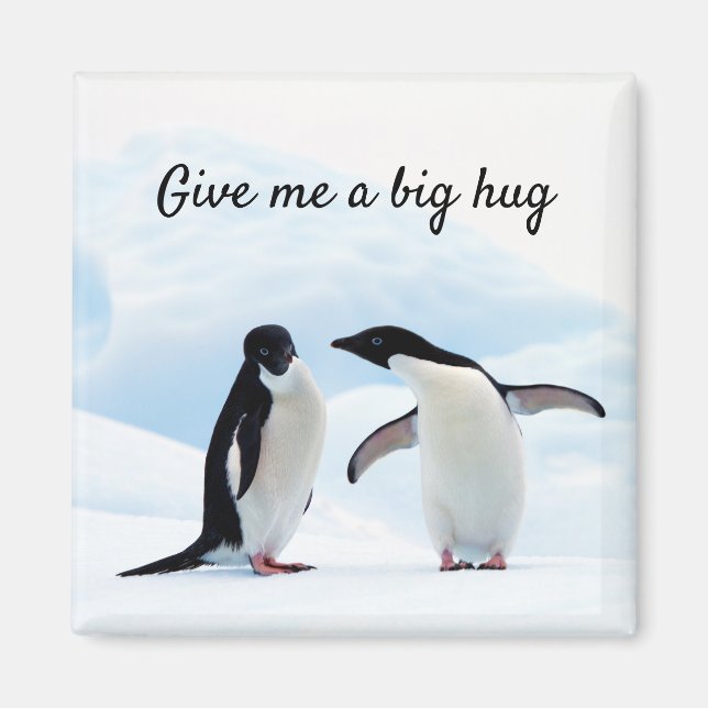 Big hug Penguin on ice photo with text Magnet (Front)