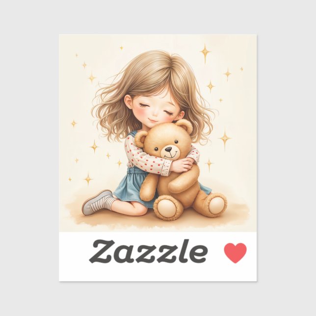Big Hugs - Cute Girl Hugging Teddy Bear (Sheet)