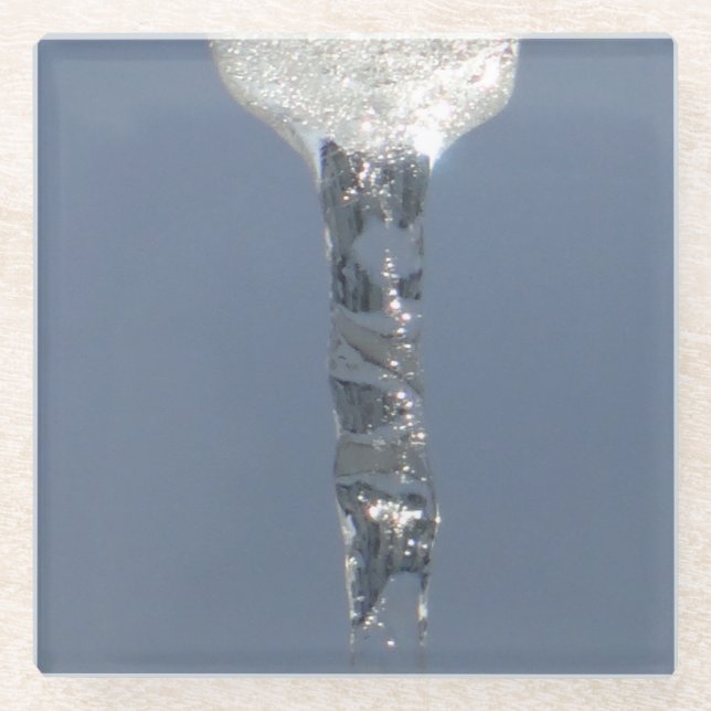 Big Icicle In Blue Sky Glass Coaster (Front)