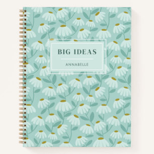 'Big Ideas' Monogram Name Teal Floral Pattern Notebook
