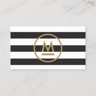 Big Initial Modern Monogram on Bold Stripes Business Card