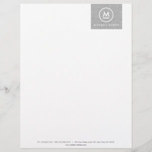 Big Initial Monogram on Grey Linen II Letterhead Template