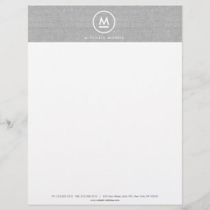Big Initial Monogram on Grey Linen Letterhead Design