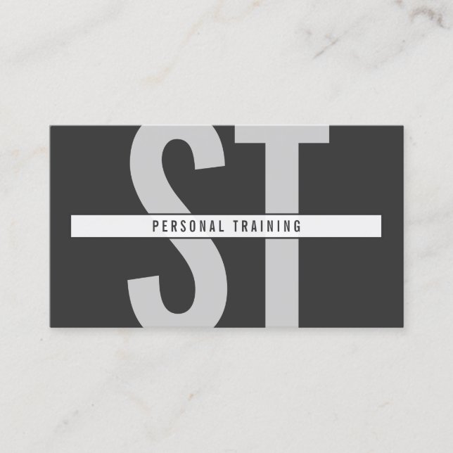 Big Initials Monogram Personal Trainer Dark Grey Business Card (Front)