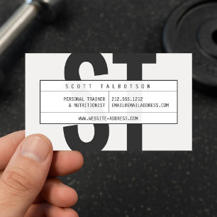 Big Initials Monogram Personal Trainer Light Grey Business Card