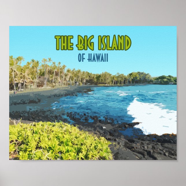 Big Island Hawaii Punalu’u Beach Vintage Poster (Front)