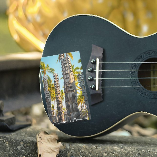 Big Island Hawaii Pu'uhonua o Honaunau Palms Tiki Rectangular Sticker (Hawaiian tiki photo sticker)