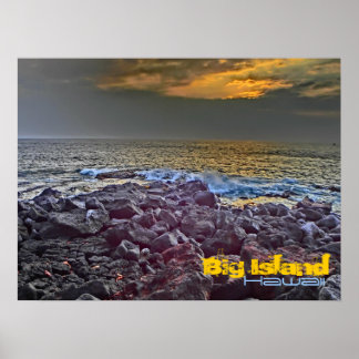 Big Island Hawaii sunset on the rocks poster