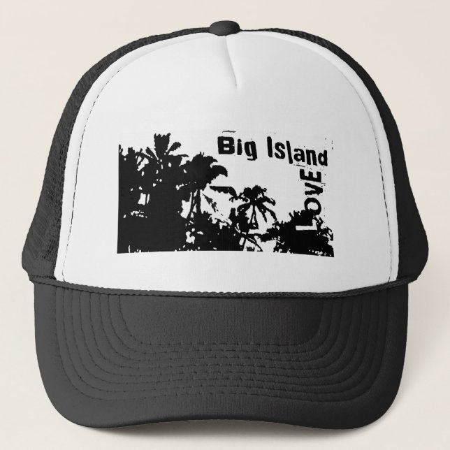 Big Island Love black white palm tree hat (Front)