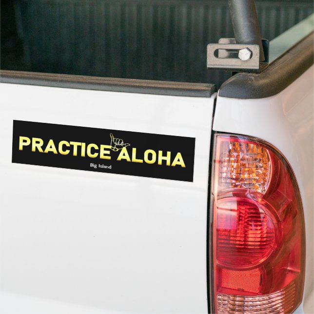 Big Island Practice Aloha Golden Shaka Hang loose Bumper Sticker (On Truck)