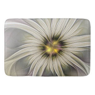 Big Ivory Flower, Abstract Modern Fractal Art Bath Mat