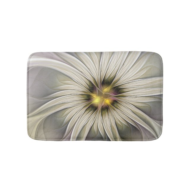 Big Ivory Flower, Abstract Modern Fractal Art Bath Mat (Front)