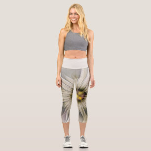 Big Ivory Flower, Abstract Modern Fractal Art Capri Leggings