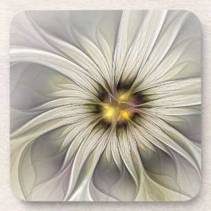 Big Ivory Flower, Abstract Modern Fractal Art Coaster