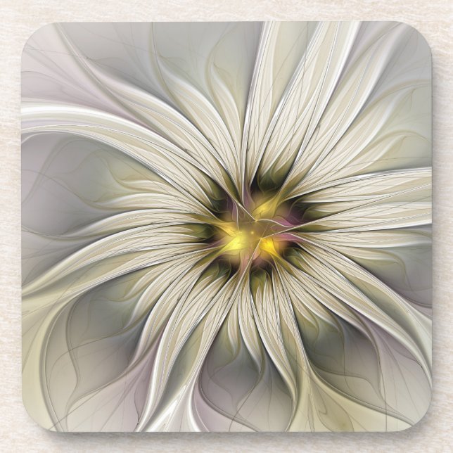 Big Ivory Flower, Abstract Modern Fractal Art Coaster (Front)