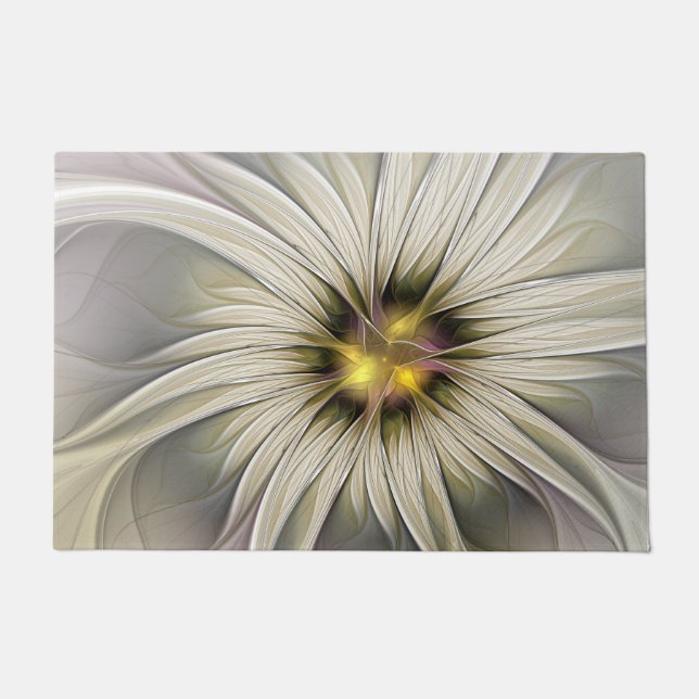 Big Ivory Flower, Abstract Modern Fractal Art Doormat (Front)
